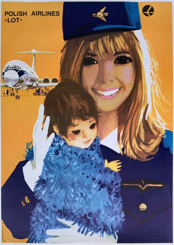 Polish Airlines 'LOT'. Stewardess with a chilld — Grabiański Janusz